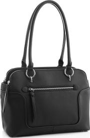 Black Faux Leather Front Pocket Shoulder Bag