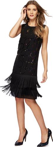 Black Sequin Knee Length Shift Dress