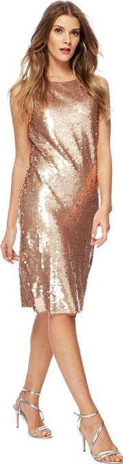 Gold Sequin Knee Length Shift Dress