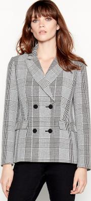 Grey Check Print Double Breasted Blazer