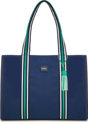 Navy Canvas Striped Detail Tote Bag