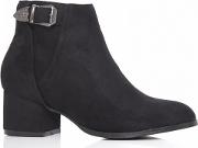 Black Faux Suede Western Buckle Detail Heeled Ankle Boots