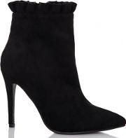 Black Frill Pointed Toe Ankle Boots