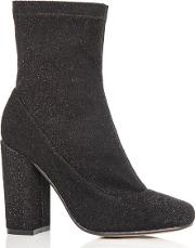 Black Textured Block Heel Ankle Boots