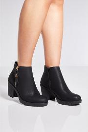 Black Zip Chunky Ankle Boots
