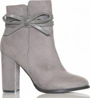 Grey Faux Suede Bow Detail Ankle Boots