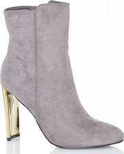 Grey Faux Suede Gold Skinny Heel Ankle Boots