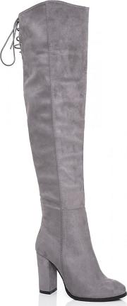 Grey Tie Back Over The Knee Boots