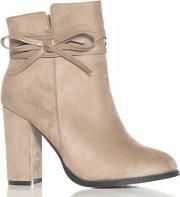 Taupe Faux Suede Bow Detail Ankle Boots