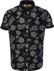 Black Floral Print Button Through Slim Fit Polo Shirt