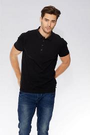 Black Pocket Sleeve Polo Slim Fit Shirt