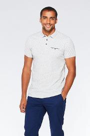 Grey Print Pocket Slim Fit Polo Shirt