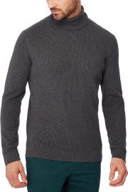 Big And Tall Grey Waffle Knit Cotton Roll Neck Jumper