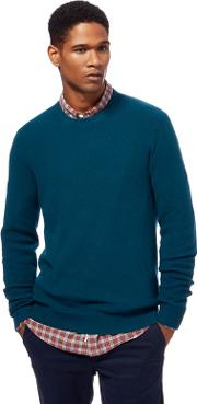 Big And Tall Turquoise Ribbed Knit Crew Neck Jumper