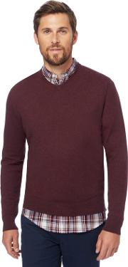 Big And Tall Wine Red V Neck Jumper