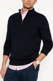 Navy Cable Knit Zip Neck Jumper