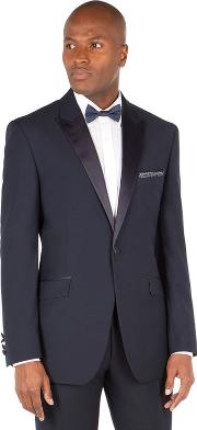 Navy Jacquard Tailored Fit 1 Button Dress Wear Suit Jacket
