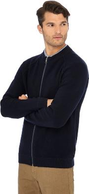 Navy Towelling Zip Through Sweater