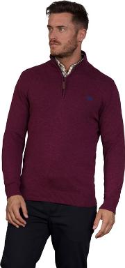 Burgundy Knitted Cotton Cashmere 14 Zip Sweater