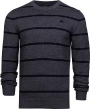 Dark Grey Crew Neck Striped Sweater