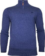 Midnight Blue Knitted Cotton 14 Zip Jumper