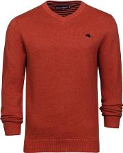 Orange V Neck Cotton And Cashmere Sweater