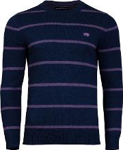 Purple Crew Neck Striped Sweater