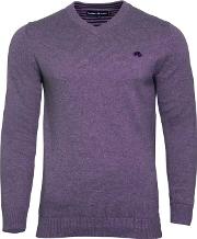 Purple V Neck Cotton And Cashmere Sweater