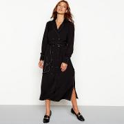 Black Contrast Topstitch Long Sleeve Midi Shirt Dress
