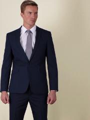Blue Semi Plain Slim Fit 2 Button Jacket