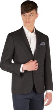 Charcoal Textured 2 Button Slim Fit Jacket