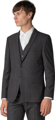 Charcoal With Blue Overcheck Slim Suit Jacket