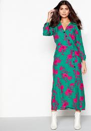 Green Floral Print cordelia Long Sleeve Midi Dress