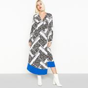 Ivory Geo Block Leopard Print Midi Length Wrap Dress