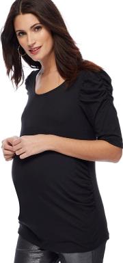Black Ruched Sleeve Maternity Top