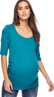 Turquoise Ruched Sleeves Maternity Top
