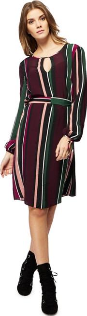 Multi Coloured Striped Long Sleeve Knee Length Dress