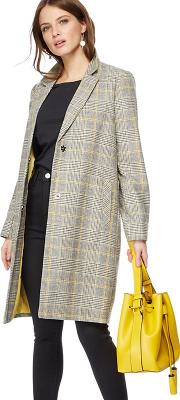 Mustard Checked Wool Blend Coat