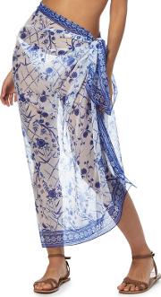 White And Blue Floral Print Sarong
