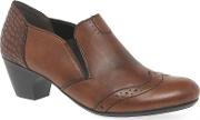 Brown Leather gabby Mid Heel High Cut Court Shoes