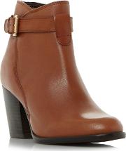Tan plume Strap Detail Heeled Ankle Boots