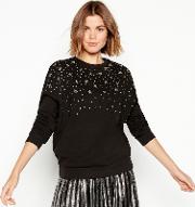 Nine By  Miller Black Star Embellished Cotton Sweatshirt