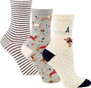 3 Pack Grey Cotton Blend Ankle Socks