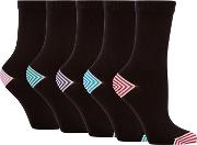 Pack Of 5 Black Supersoft Stripe Print Ankle High Socks