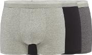 Pack Of Three Grey And Black Plain Hipster Trunks