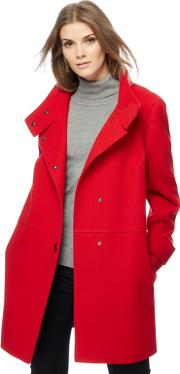 Red Twill Funnel Neck Coat