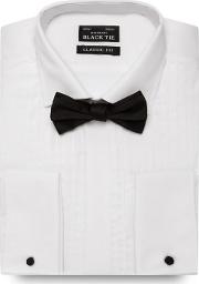 Big And Tall White Pleated Regular Fit Shirt And Bow Tie