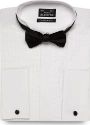 Black Tie White Regular Fit Pleated Shirt And Bow Tie