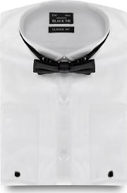 Black Tie White Regular Fit Shirt With Bow Tie