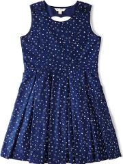 Blue Star Print Dress With Heart Back